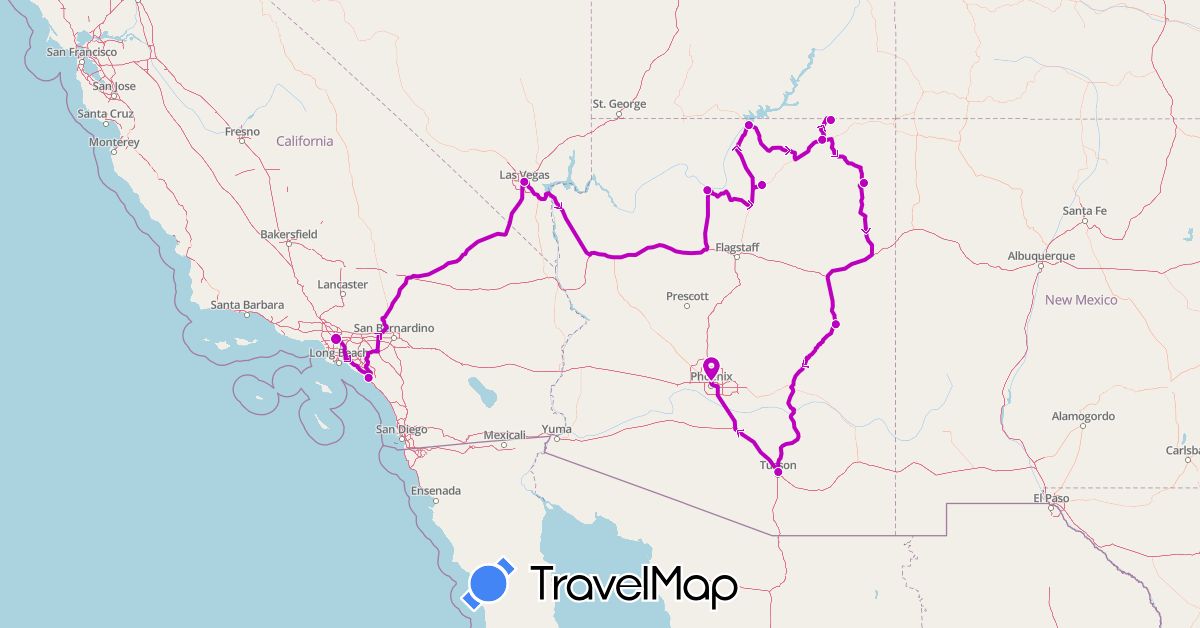 TravelMap itinerary: driving, mazda in United States (North America)